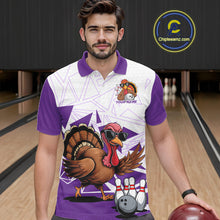 Load image into Gallery viewer, White And Purple Custom Funny Turkey Bowling Men Shirt, Bowling League Team Shirt IPHW10806