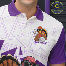 Load image into Gallery viewer, White And Purple Custom Funny Turkey Bowling Men Shirt, Bowling League Team Shirt IPHW10806