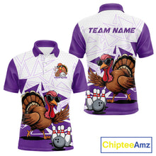Load image into Gallery viewer, White And Purple Custom Funny Turkey Bowling Men Shirt, Bowling League Team Shirt IPHW10806