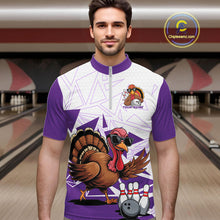 Load image into Gallery viewer, White And Purple Custom Funny Turkey Bowling Men Shirt, Bowling League Team Shirt IPHW10806