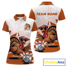 Load image into Gallery viewer, White And Orange Custom Funny Turkey Bowling Women Shirt, Bowling League Team Shirt IPHW10807