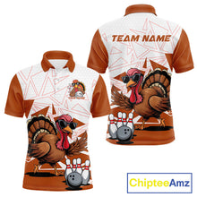 Load image into Gallery viewer, White And Orange Custom Funny Turkey Bowling Men Shirt, Bowling League Team Shirt IPHW10807