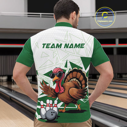 White And Green Custom Funny Turkey Bowling Men Shirt, Bowling League Team Shirt IPHW10808