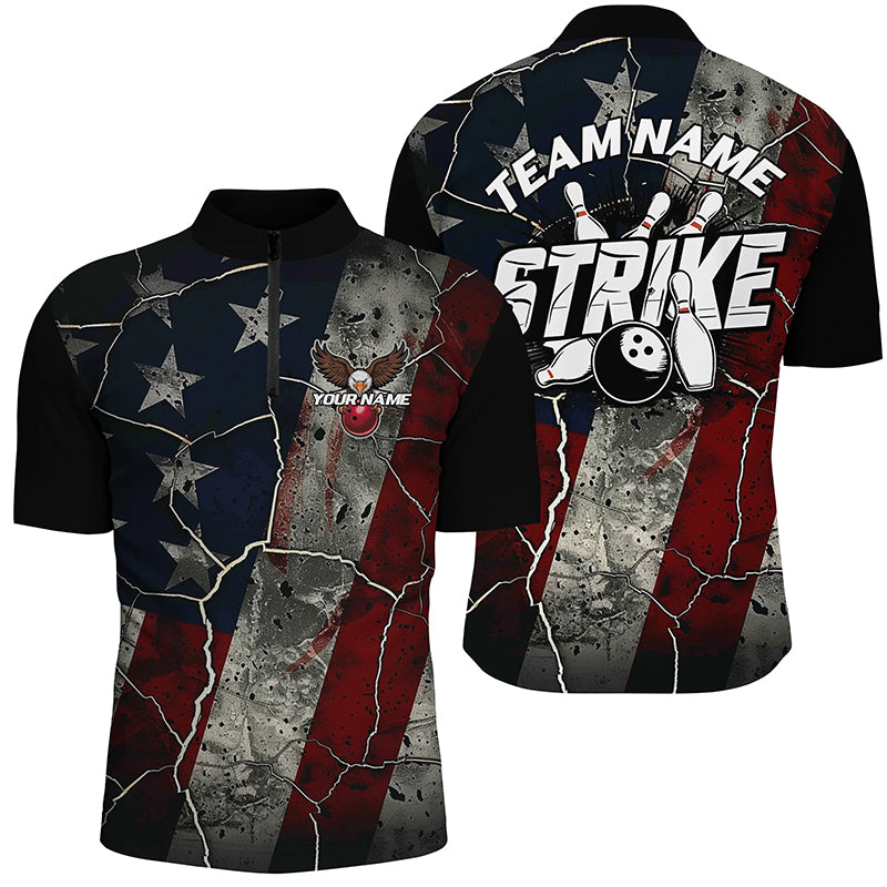 Grunge American Flag Patriotic Strike Custom Bowling Team Shirts For Men And Women, Eagle Bowling IPHW6693