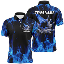 Load image into Gallery viewer, Blue Fire Bowling Ball And Pins Custom Shirts For Men And Women, Flame Bowling Team Jerseys IPHW6700