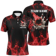 Load image into Gallery viewer, Red Fire Bowling Ball And Pins Custom Shirts For Men And Women, Flame Bowling Team Jerseys IPHW6701