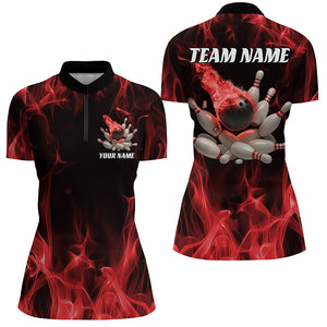 Red Fire Bowling Ball And Pins Custom Shirts For Women, Flame Bowling Team Jerseys IPHW6701