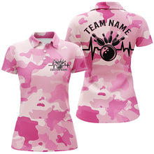 Load image into Gallery viewer, Bowling Heartbeat Pulse Line Blue Pink Camo Custom Bowling Team Shirts For Women IPHW6704