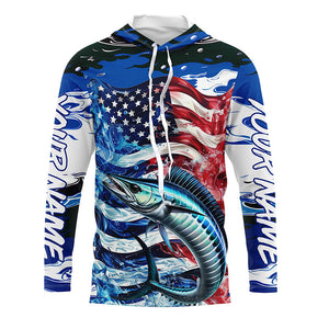 Wahoo Fishing Custom Long Sleeve Performance Shirts, American Flag Patriotic Wahoo Fishing Shirt IPHW7022