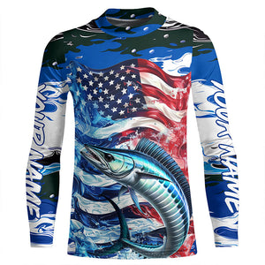 Wahoo Fishing Custom Long Sleeve Performance Shirts, American Flag Patriotic Wahoo Fishing Shirt IPHW7022