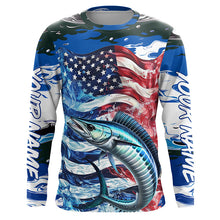 Load image into Gallery viewer, Wahoo Fishing Custom Long Sleeve Performance Shirts, American Flag Patriotic Wahoo Fishing Shirt IPHW7022