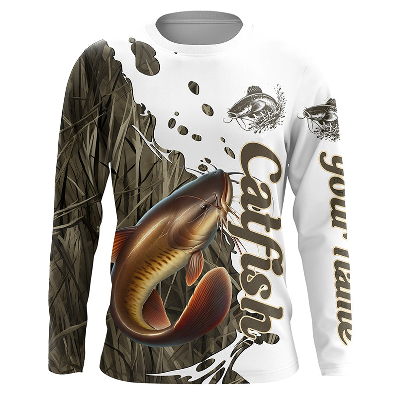 Grass Lake Camo Custom Catfish Fishing Long Sleeve Shirts, Catfish Tournament Fishing Shirt IPHW7029