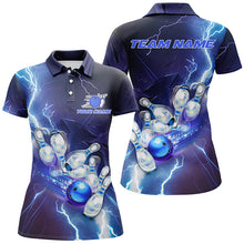 Load image into Gallery viewer, Blue Lightning Thunder Custom Bowling Team Jersey,Team Bowling Shirts For Women IPHW5152