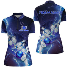 Load image into Gallery viewer, Blue Lightning Thunder Custom Bowling Team Jersey,Team Bowling Shirts For Women IPHW5152