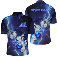 Load image into Gallery viewer, Blue Lightning Thunder Custom Bowling Team Jersey,Team Bowling Shirts For Men IPHW5152