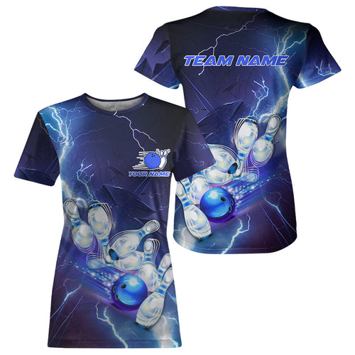 Blue Lightning Thunder Custom Bowling Team Jersey,Team Bowling T-Shirts For Women IPHW5152