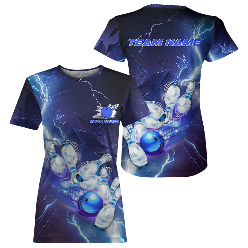 Blue Lightning Thunder Custom Bowling Team Jersey,Team Bowling T-Shirts For Women IPHW5152
