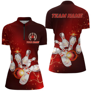 Red Thunder Lightning Custom Bowling Shirts For Women, Personalized Bowling Team Jerseys IPHW5153