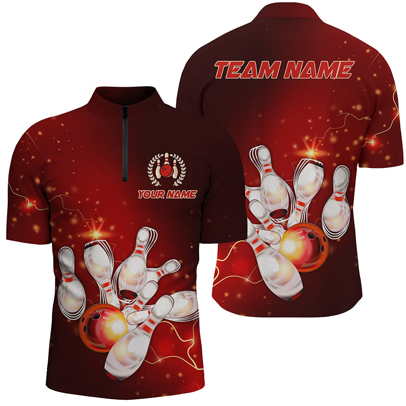 Red Thunder Lightning Custom Bowling Shirts For Men, Personalized Bowling Team Jerseys IPHW5153