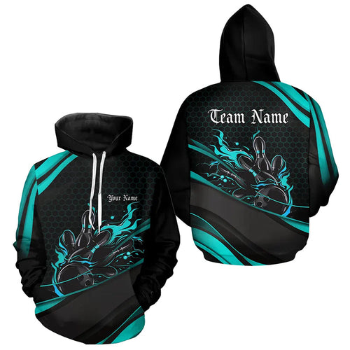 Custom Blue Flame Bowling Shirts For Men And Women, Bowling League Bowling Team Shirts Bowlers Outfit IPHW7270
