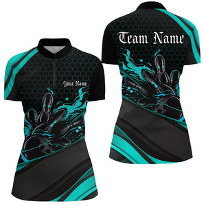 Custom Blue Flame Ladies Bowling Shirts, Bowling League Bowling Team Shirts Bowlers Outfit IPHW7270