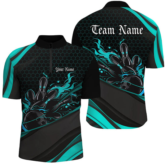 Custom Blue Flame Bowling Shirts For Men, Bowling League Bowling Team Shirts Bowlers Outfit IPHW7270