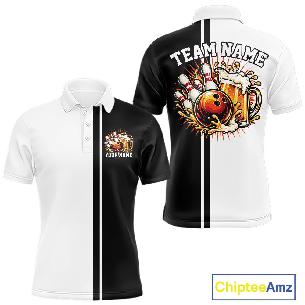Black And White Custom Classic Retro Bowling Beer Men Polo, Bowling Tournament Shirt IPHW12789