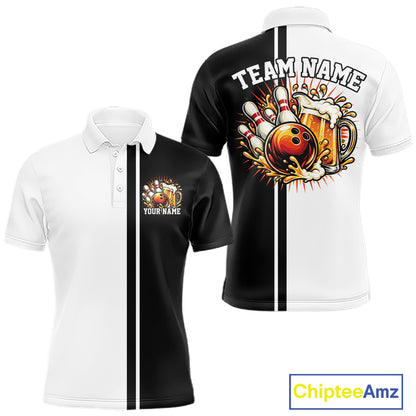Black And White Custom Classic Retro Bowling Beer Men Polo, Bowling Tournament Shirt IPHW12789