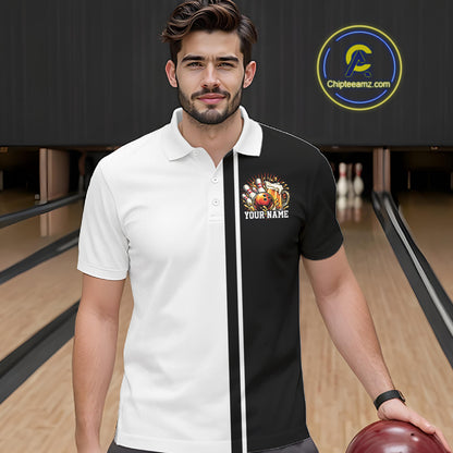 Black And White Custom Classic Retro Bowling Beer Men Polo, Bowling Tournament Shirt IPHW12789