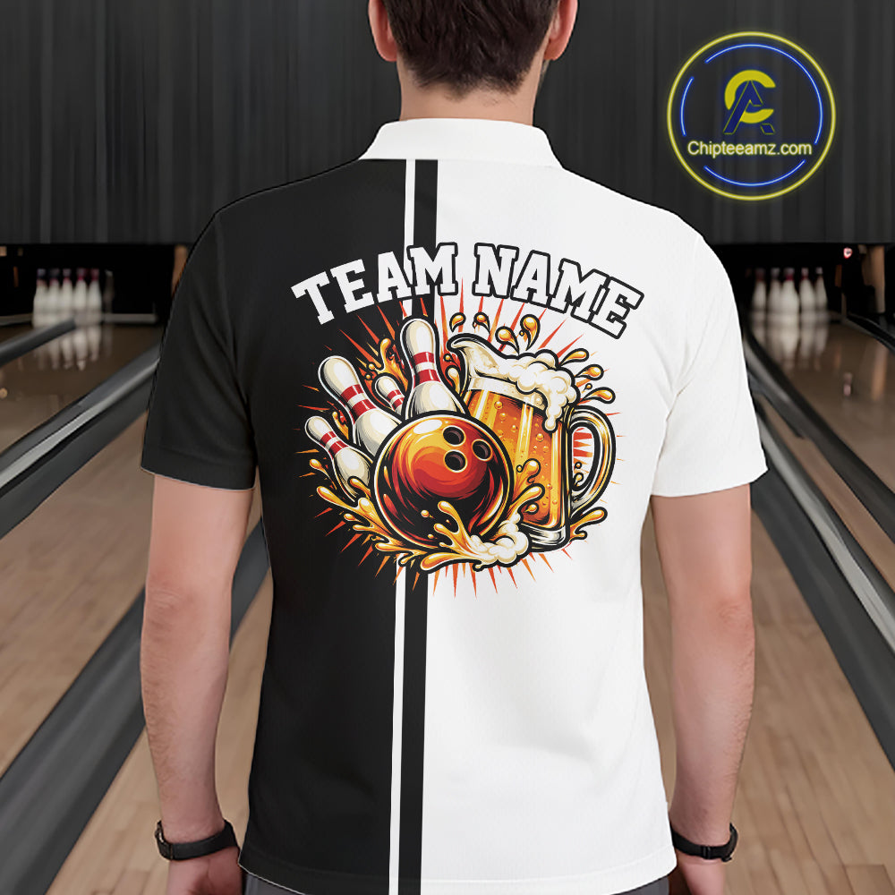 Black And White Custom Classic Retro Bowling Beer Men Polo, Bowling Tournament Shirt IPHW12789