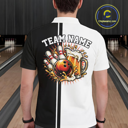 Black And White Custom Classic Retro Bowling Beer Men Polo, Bowling Tournament Shirt IPHW12789