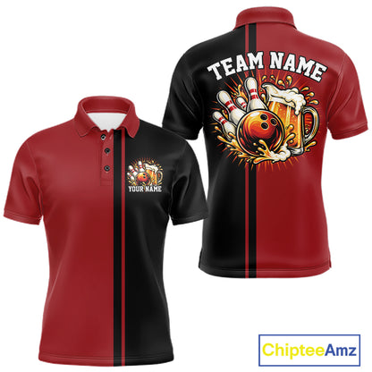 Black And Red Custom Classic Retro Bowling Beer Men Polo, Bowling Tournament Shirt IPHW12790