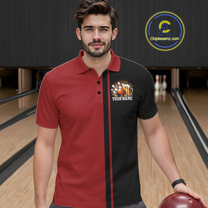 Black And Red Custom Classic Retro Bowling Beer Men Polo, Bowling Tournament Shirt IPHW12790