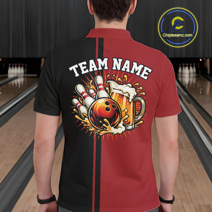 Black And Red Custom Classic Retro Bowling Beer Men Polo, Bowling Tournament Shirt IPHW12790