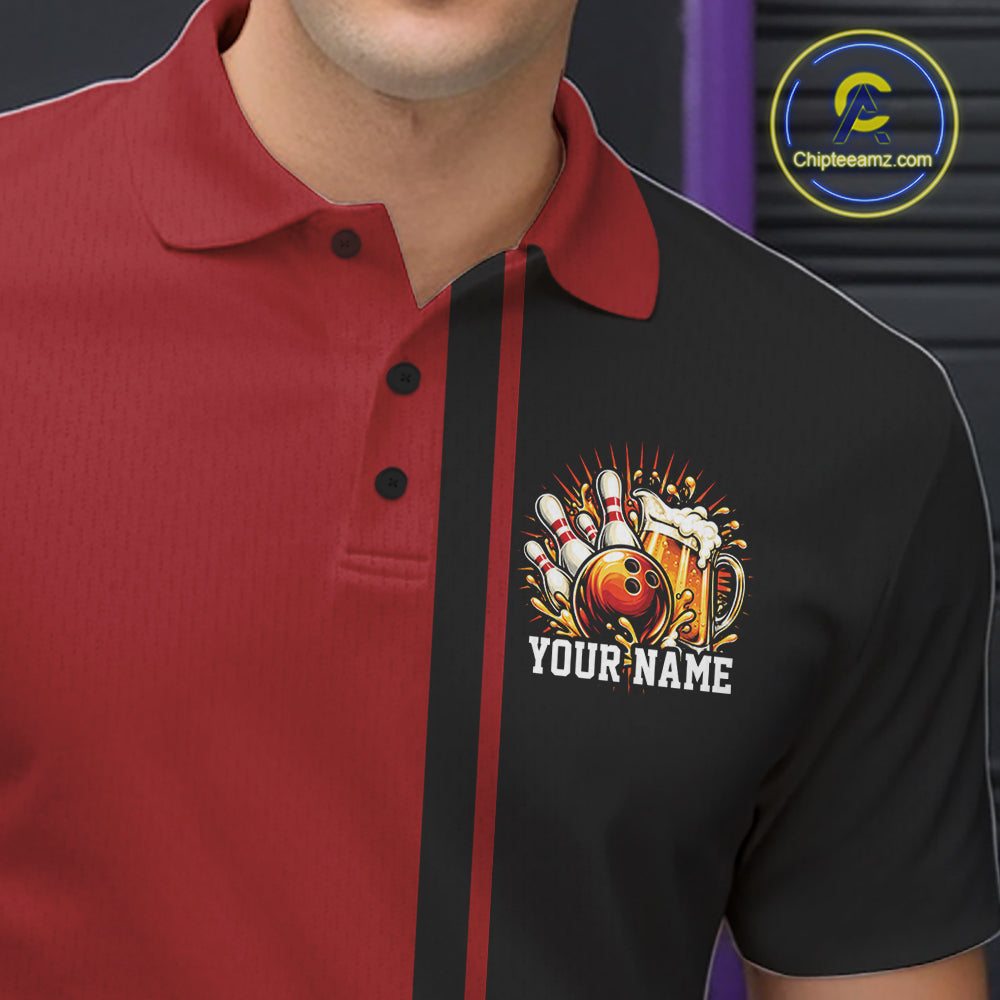 Black And Red Custom Classic Retro Bowling Beer Men Polo, Bowling Tournament Shirt IPHW12790