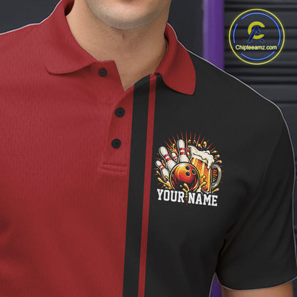 Black And Red Custom Classic Retro Bowling Beer Men Polo, Bowling Tournament Shirt IPHW12790