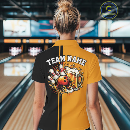 Black And Gold Custom Classic Retro Bowling Beer Women Quarter-Zip Tournament Shirt IPHW12791