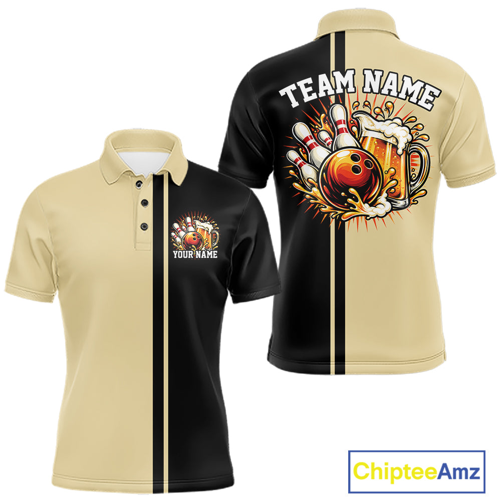 Black And Beige Custom Classic Retro Bowling Beer Men Polo, Bowling Tournament Shirt IPHW12792