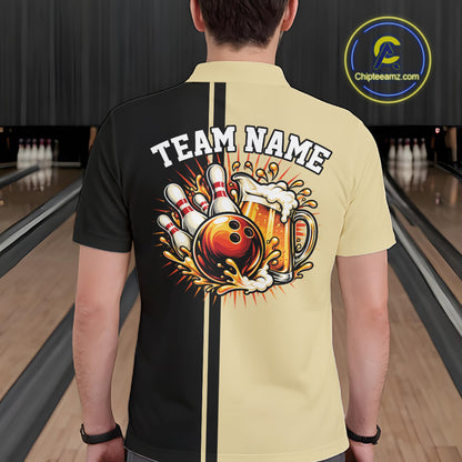 Black And Beige Custom Classic Retro Bowling Beer Men Polo, Bowling Tournament Shirt IPHW12792