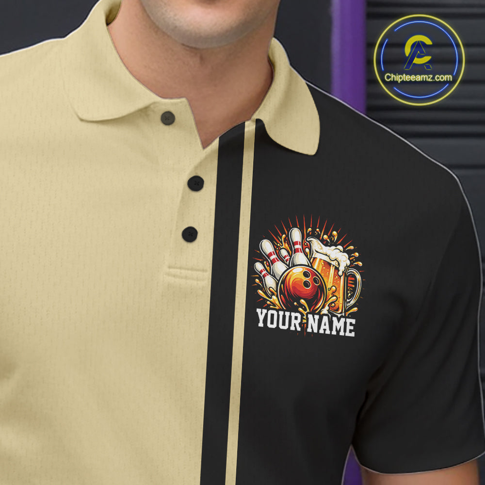 Black And Beige Custom Classic Retro Bowling Beer Men Polo, Bowling Tournament Shirt IPHW12792