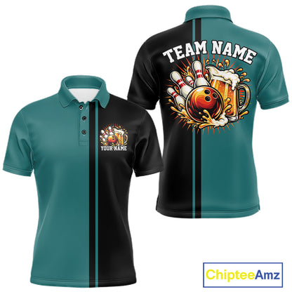 Black And Teal Custom Classic Retro Bowling Beer Men Polo, Bowling Tournament Shirt IPHW12793