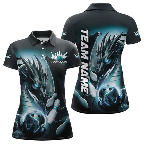 Blue Lightning Custom Dragon Bowling Polo Shirts For Women, Bowling Tournament Team Uniform IPHW8258