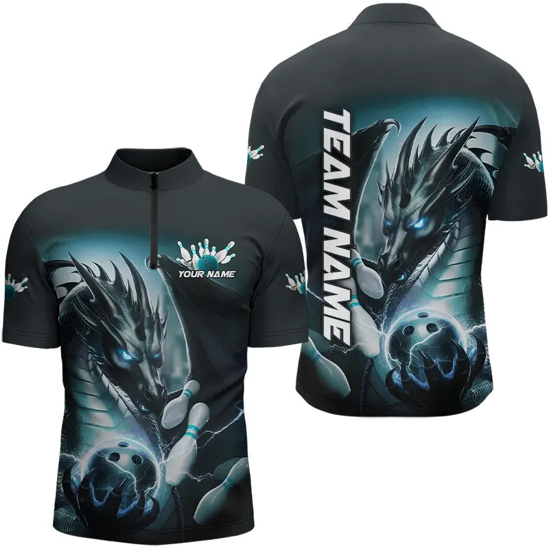 Blue Lightning Custom Dragon Bowling Quarter-Zip Shirts For Men, Bowling Tournament Team Uniform IPHW8258
