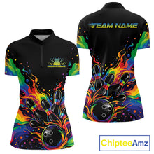 Load image into Gallery viewer, Custom Colorful Rainbow Colors Flame Bowling Women Shirt, Bowling Tournament Shirt IPHW10307