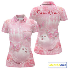 Load image into Gallery viewer, Custom Elegant Roses And Butterfly Women Bowling Polo Shirts, Ladies Bowling Shirt IPHW10312