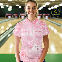 Load image into Gallery viewer, Custom Elegant Roses And Butterfly Women Bowling Quarter-Zip Shirt, Ladies Bowling Shirt IPHW10312