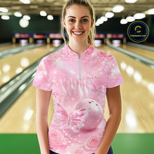 Load image into Gallery viewer, Custom Elegant Roses And Butterfly Women Bowling Quarter-Zip Shirt, Ladies Bowling Shirt IPHW10313