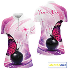 Load image into Gallery viewer, Custom Pink And Purple Butterfly Bowling Women Quarter-Zip Shirt, Ladies Bowling Shirt IPHW10311