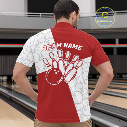 Custom White And Red Retro Style Bowling Team Shirts For Men And Women, Bowling Jerseys IPHW10602