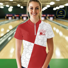 Load image into Gallery viewer, Custom White And Red Retro Style Bowling Team Shirts For Women, Bowling Jerseys IPHW10602